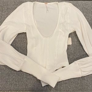 NWT Free People Ribbed white Long Sleeve Crop top sweater - Sz. XS